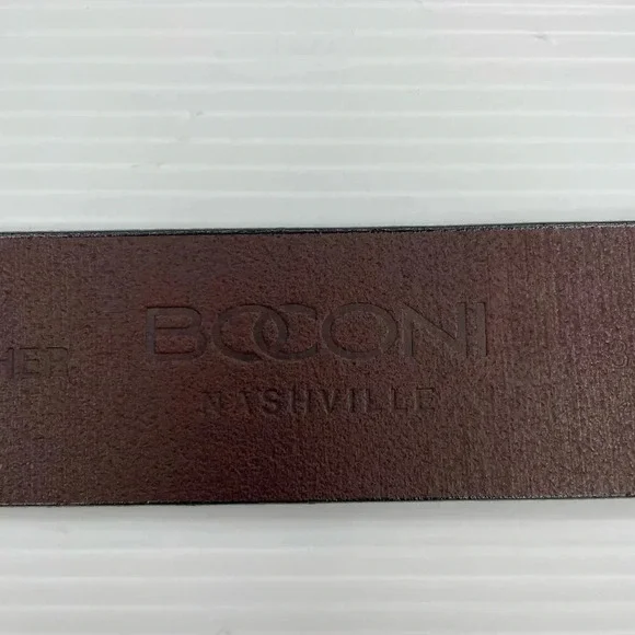 Boconi Nashville Brown Leather Belt Handcrafted Silver Tone Buckle Size 34 - Picture 6 of 10